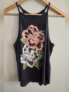 Volcom Charcoal Tank Top with Hibiscus Graphic